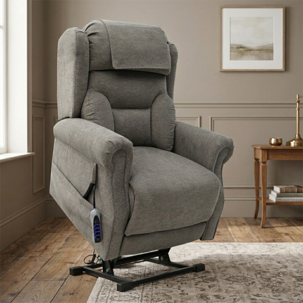 Boise Fabric Quad Motor Lift and Tilt Recliner Chair In Stone