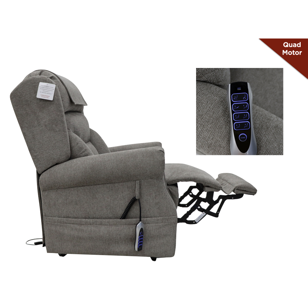 Boise Fabric Quad Motor Lift and Tilt Recliner Chair In Stone
