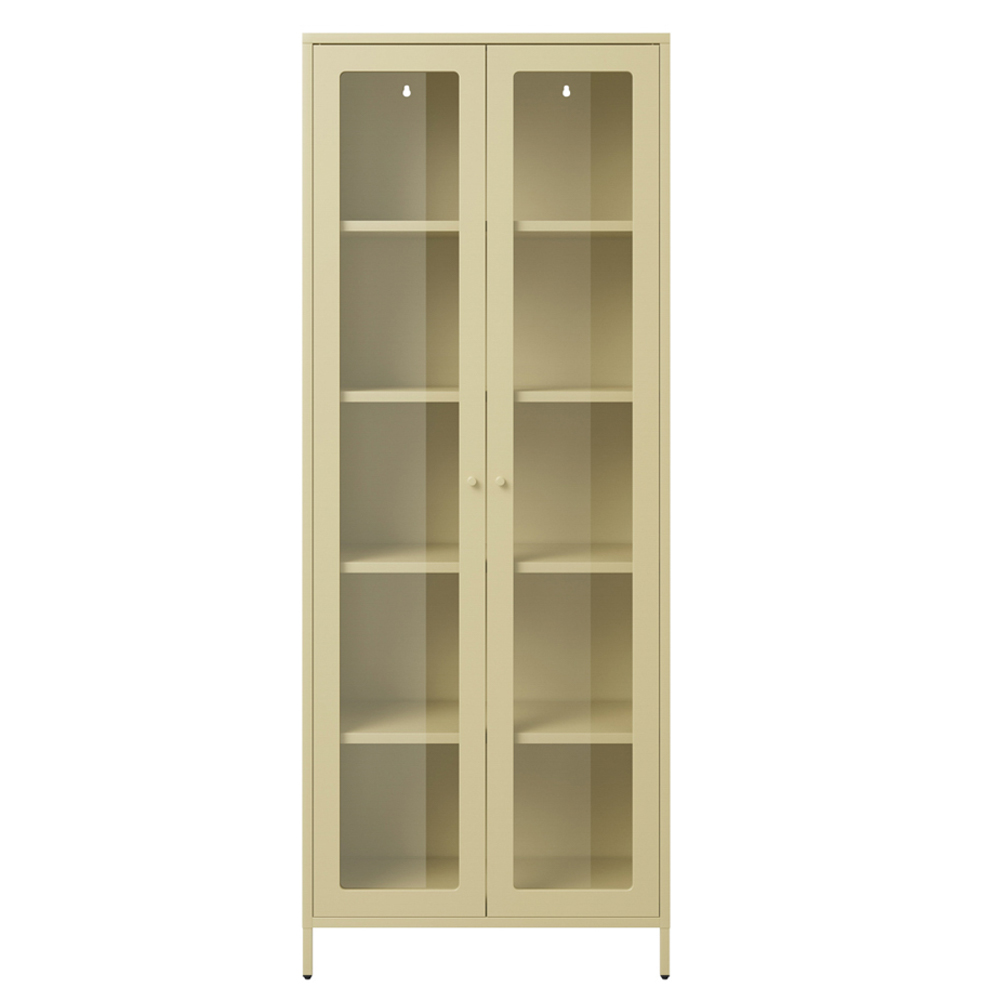 Boise Steel Display Cabinet With 2 Glass Doors - Matte Beige