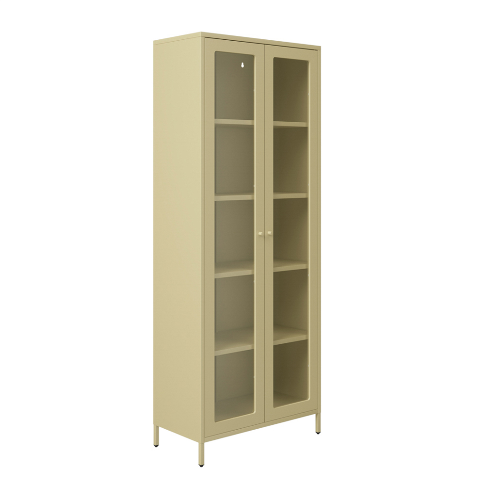 Boise Steel Display Cabinet With 2 Glass Doors - Matte Beige