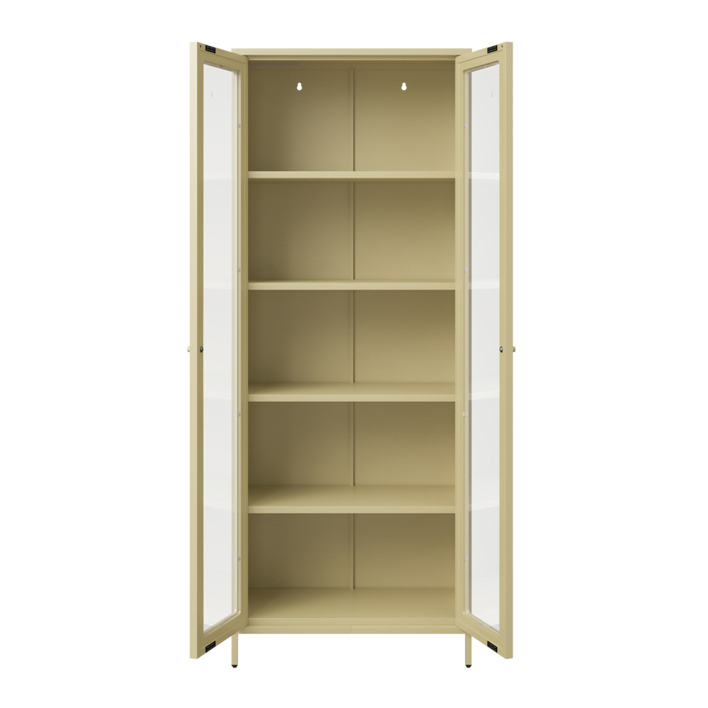 Boise Steel Display Cabinet With 2 Glass Doors - Matte Beige