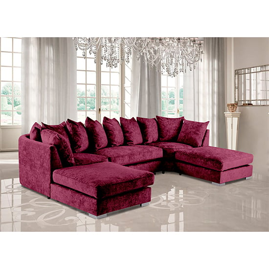 Photo of Boise u-shape chenille fabric corner sofa in aubergine