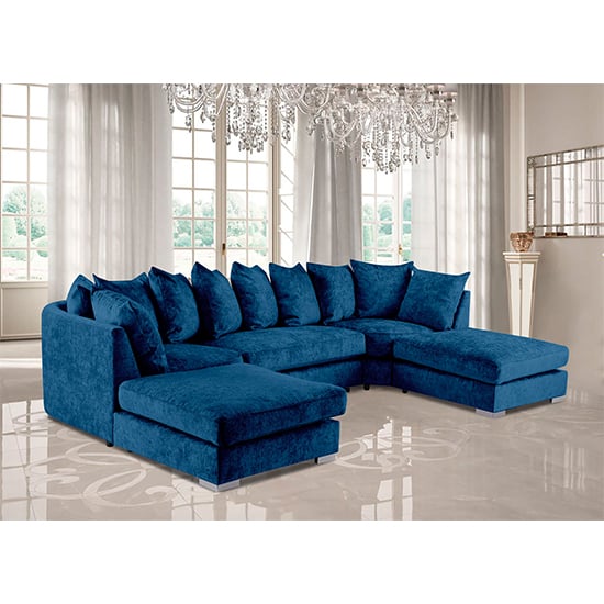 Boise U-Shape Chenille Fabric Corner Sofa In Marine Blue