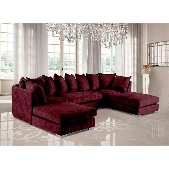 Photo of Boise u-shape chenille fabric corner sofa in mulberry