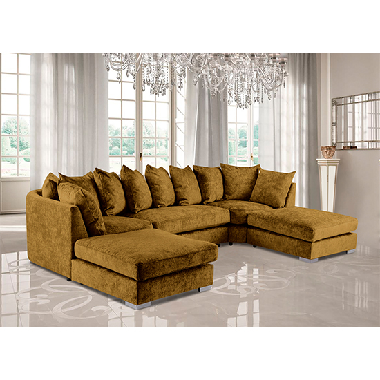 Boise U-Shape Chenille Fabric Corner Sofa In Mustard