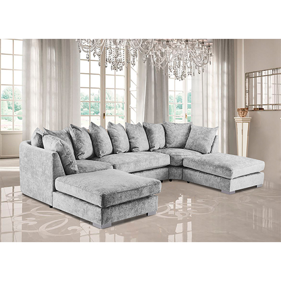 Boise U-Shape Chenille Fabric Corner Sofa In Silver