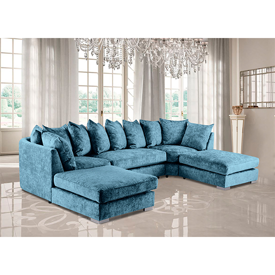 Boise U Shape Chenille Fabric Corner Sofa In Teal