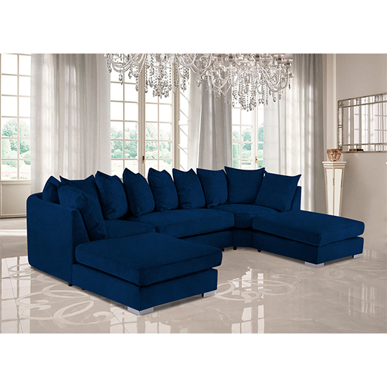 Read more about Boise u-shape plush velour fabric corner sofa in navy