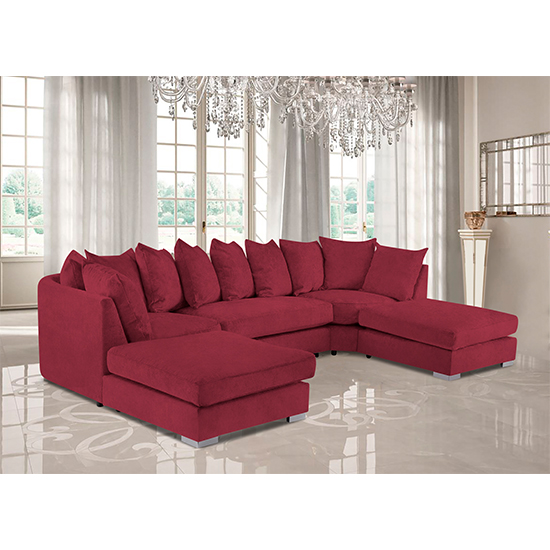 Photo of Boise u-shape plush velour fabric corner sofa in red