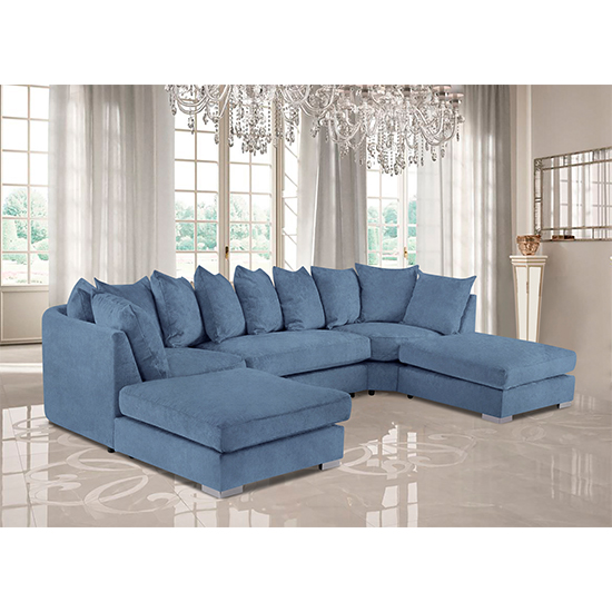 Product photograph of Boise U-shape Plush Velvet Corner Sofa In Sky from Furniture in Fashion