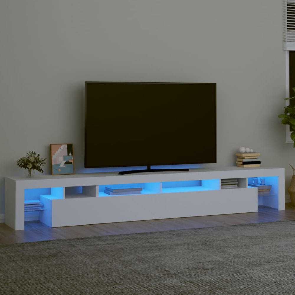 Boise Wooden TV Stand In White With LED Lights
