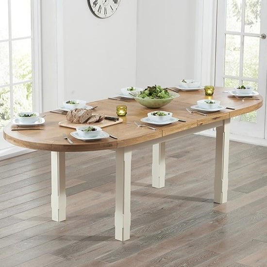 Bolajen Oval Extending Wooden Dining Table In Oak And Cream