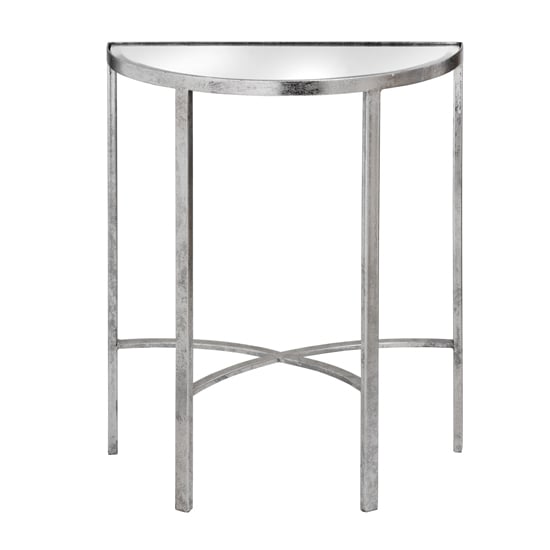 Bolek Mirrored Glass Half Moon Side Table With Silver Legs