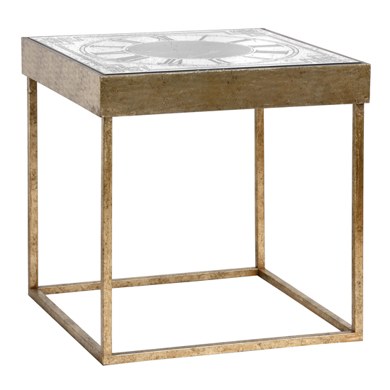 Bolek Mirrored Square Framed Clock Side Table In Gold_2