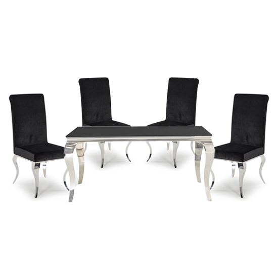 Bolero Black Glass Rectangular Dining Table With 4 Black Chairs