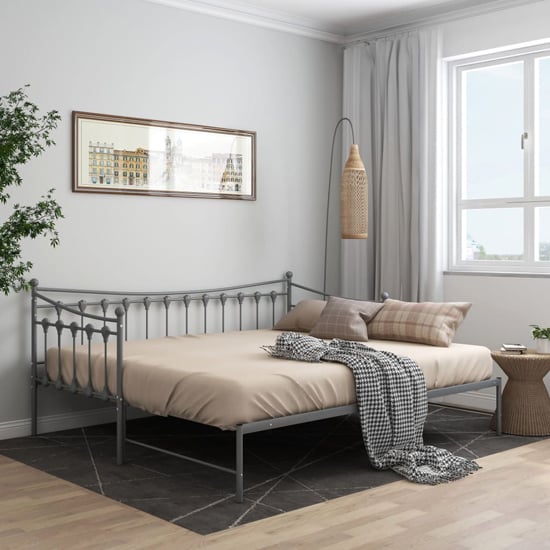 Product photograph of Bolesia Pull-out Metal Frame Single Sofa Bed In Grey from Furniture in Fashion