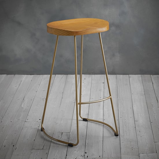 Read more about Boleyn wooden bar stool with gold metal legs in natural