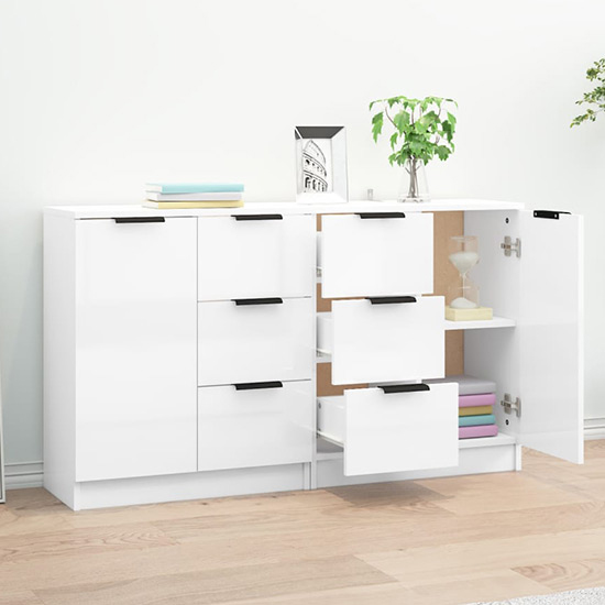 Bolivar High Gloss Sideboard With 2 Doors 6 Drawers In White_2