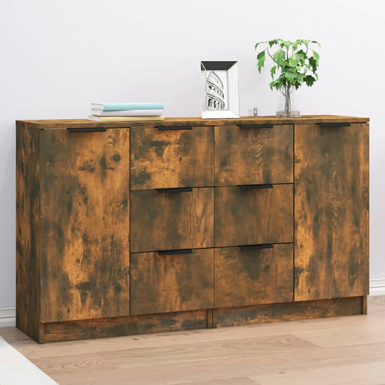 Bolivar Wooden Sideboard With 2 Doors 6 Drawers In Smoked Oak