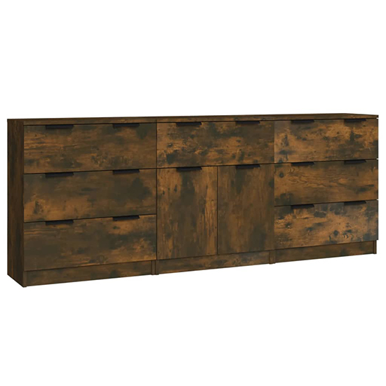 Bolivar Wooden Sideboard With 2 Doors 7 Drawers In Smoked Oak