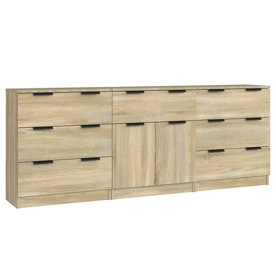 Bolivar Wooden Sideboard With 2 Doors 7 Drawers In Sonoma Oak