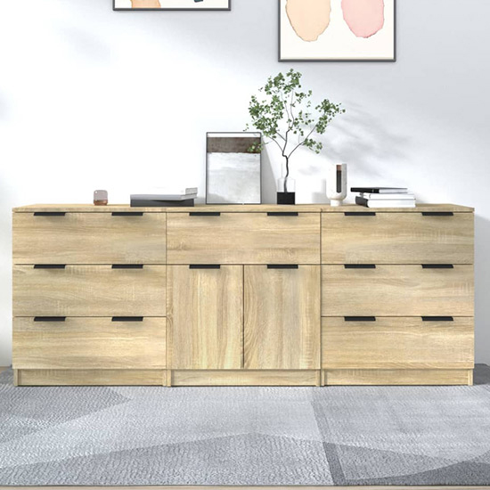 Bolivar Wooden Sideboard With 2 Doors 7 Drawers In Sonoma Oak