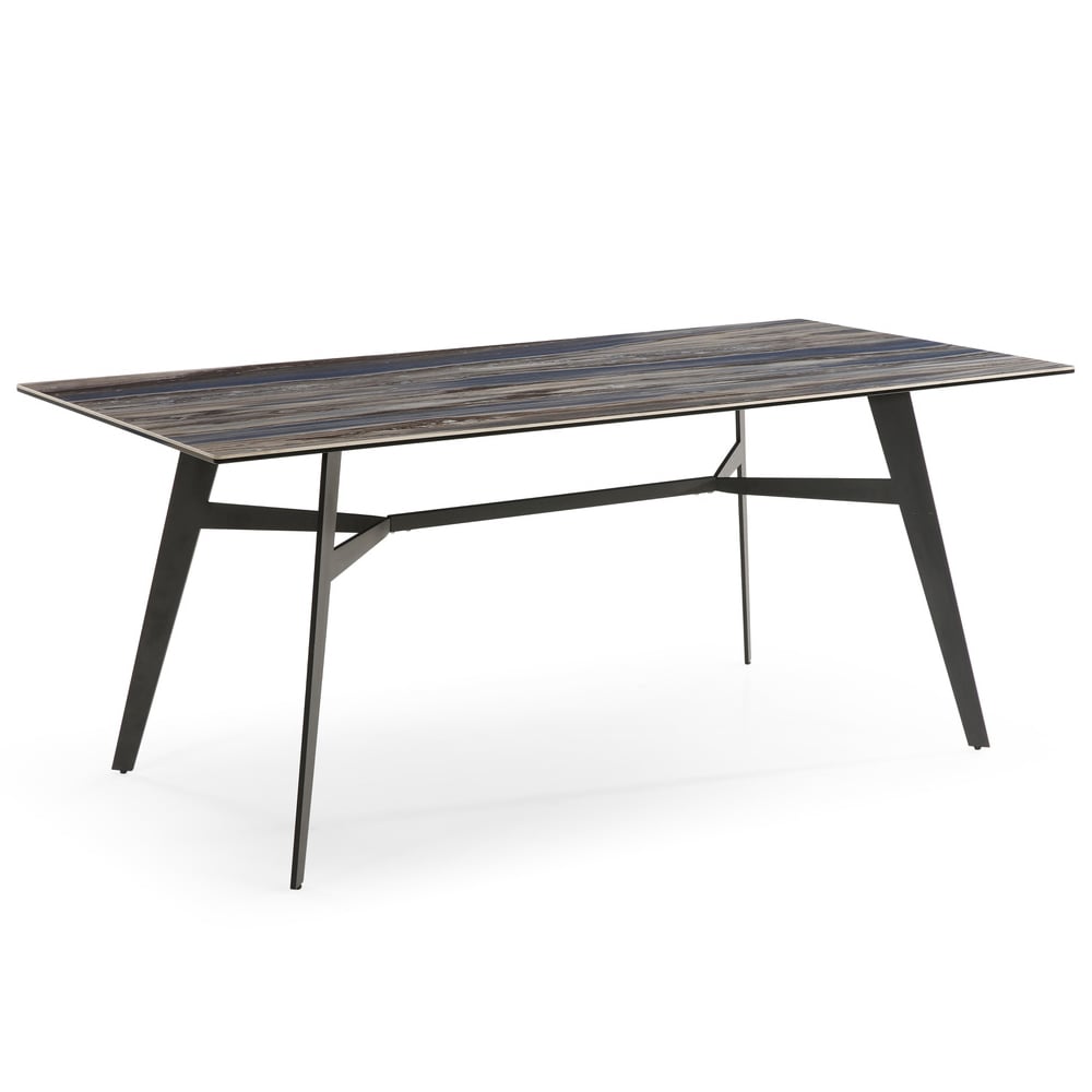 Bolivia Glass Dining Table With Black Metal Legs In Blue Mist