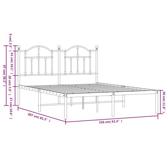 Bolivia Metal King Size Bed With Headboard In White