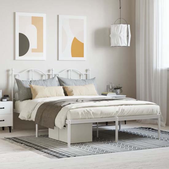 Read more about Bolivia metal king size bed with headboard in white