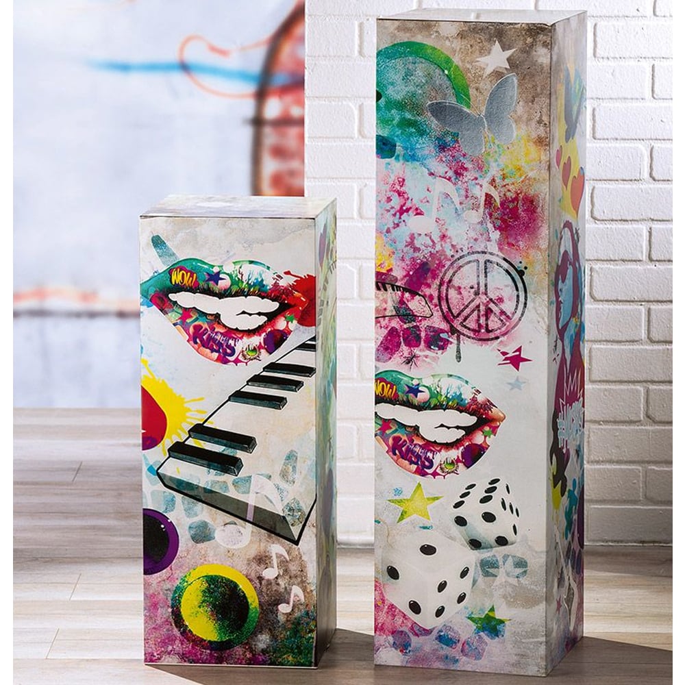 Bolivia Metal Set Of 2 Decorative Pillar In Multicolored
