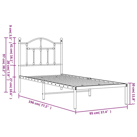 Bolivia Metal Single Bed With Headboard In Black