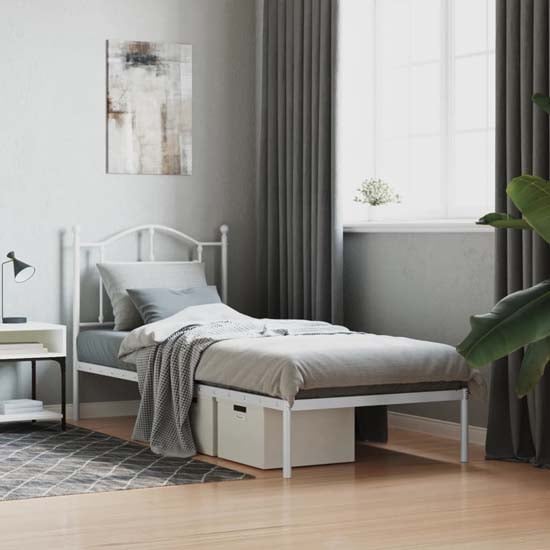 Bolivia Metal Single Bed With Headboard In White