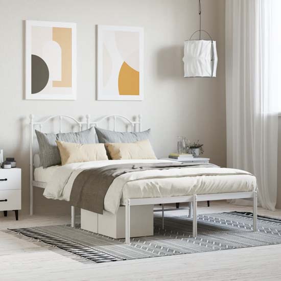 Read more about Bolivia metal small double bed with headboard in white