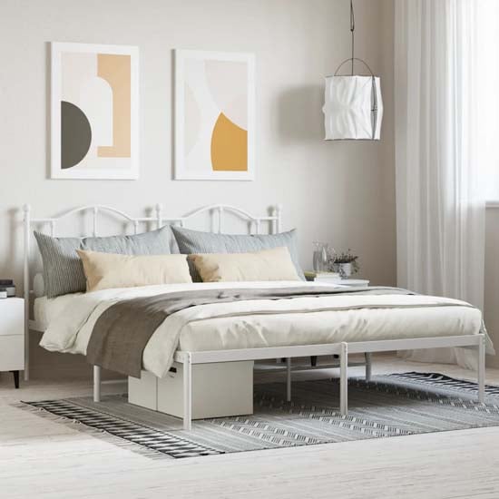 Bolivia Metal Super King Size Bed With Headboard In White
