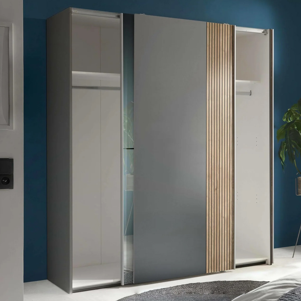 Bolivia Mirrorred Wardrobe With 2 Sliding Doors - Grey And Light Brown