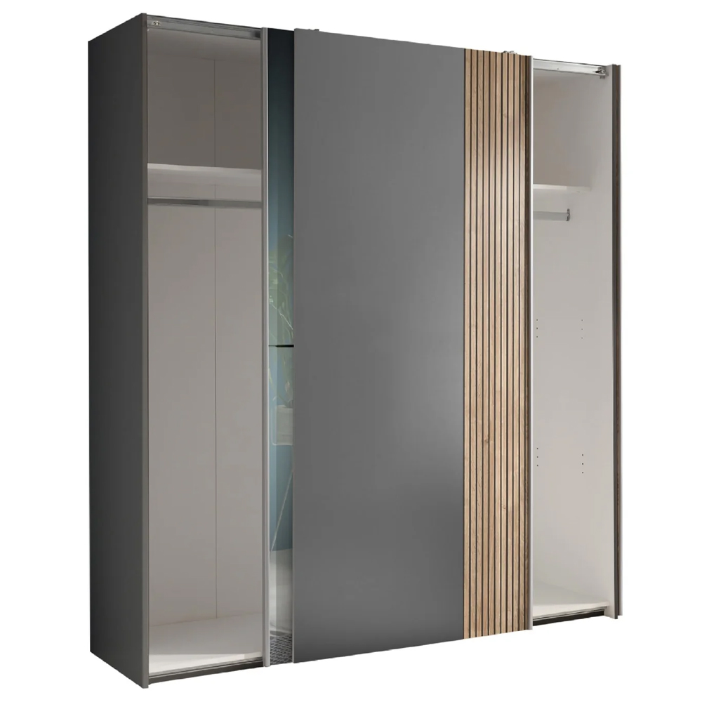 Bolivia Mirrorred Wardrobe With 2 Sliding Doors - Grey And Light Brown