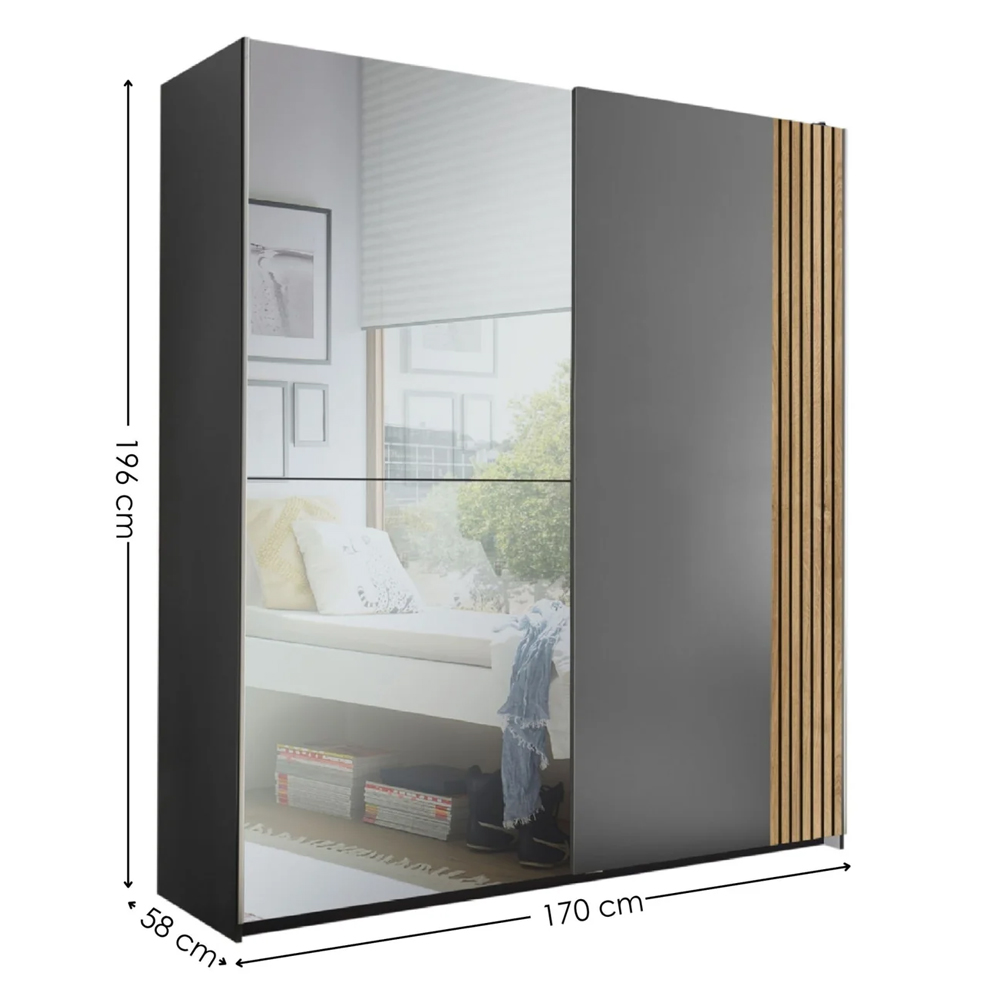 Bolivia Mirrorred Wardrobe With 2 Sliding Doors - Grey And Light Brown