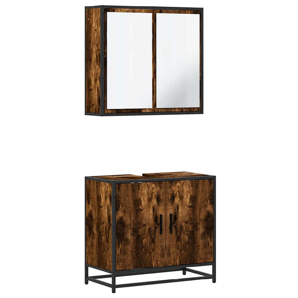 Bolivia Wooden 2 Piece Bathroom Furniture Set In Smoked Oak