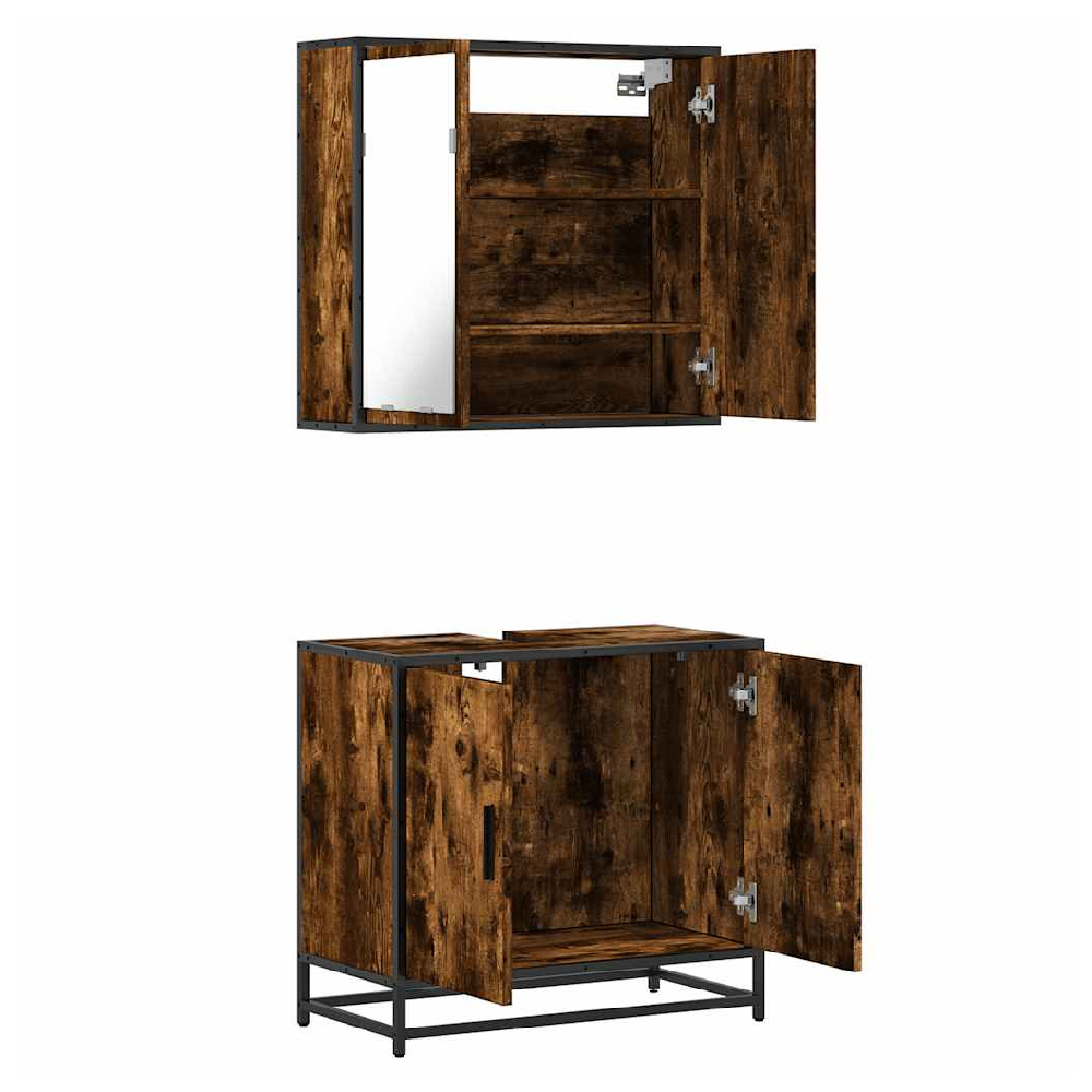 Bolivia Wooden 2 Piece Bathroom Furniture Set In Smoked Oak