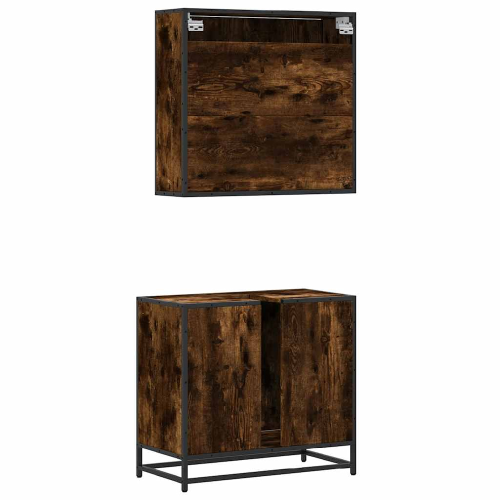 Bolivia Wooden 2 Piece Bathroom Furniture Set In Smoked Oak