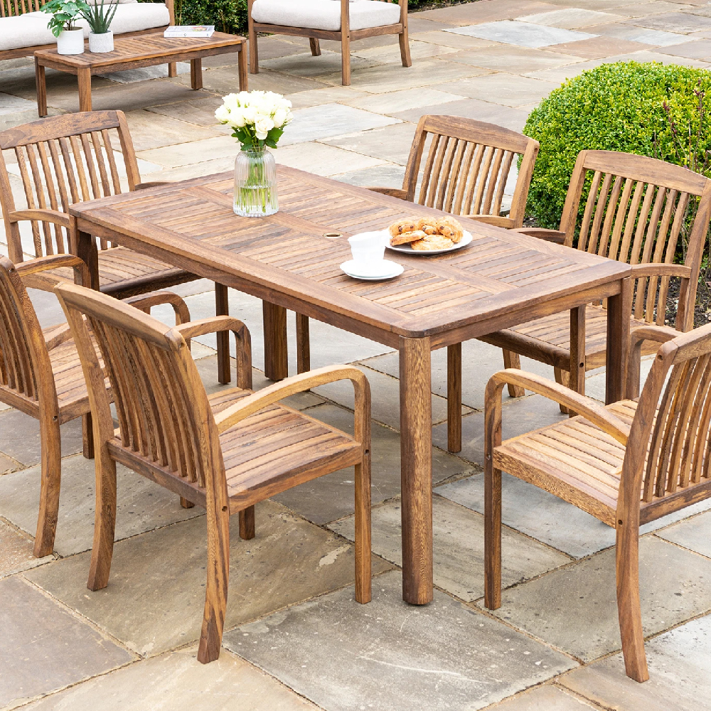 Bolivia Wooden Garden Rectangular Dining Table In Rich Brown