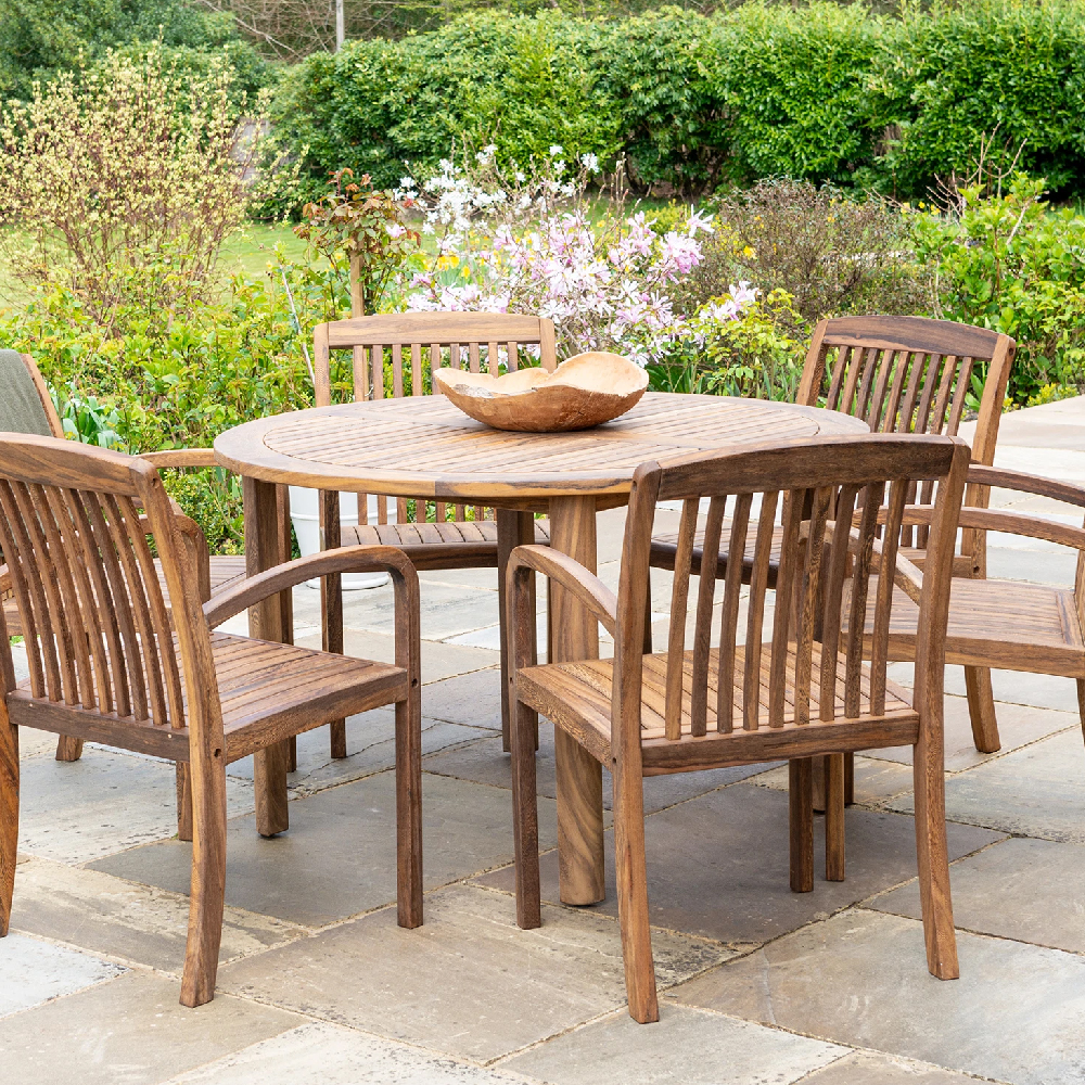 Bolivia Wooden Garden Round Dining Table In Rich Brown