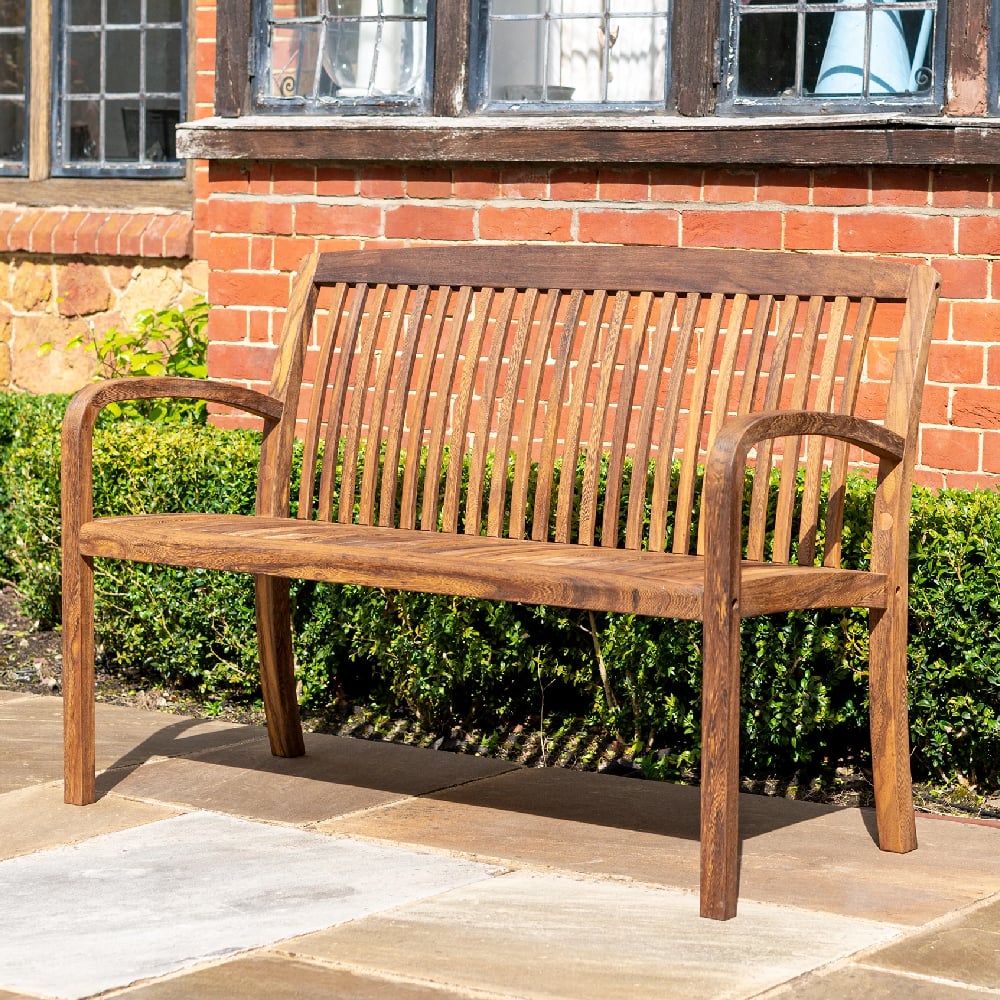 Product photograph of Bolivia Wooden Garden Seating Bench In Rich Brown from Furniture in Fashion