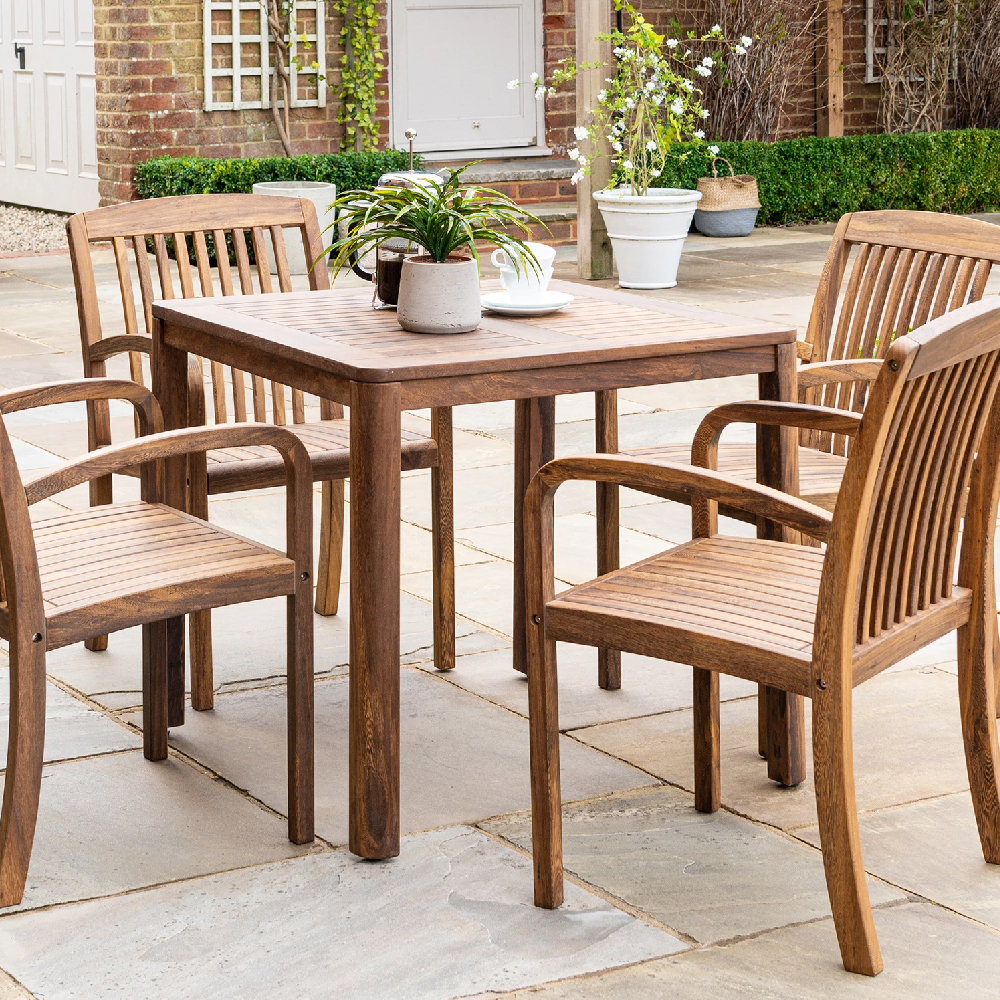Bolivia Wooden Garden Square Dining Table In Rich Brown