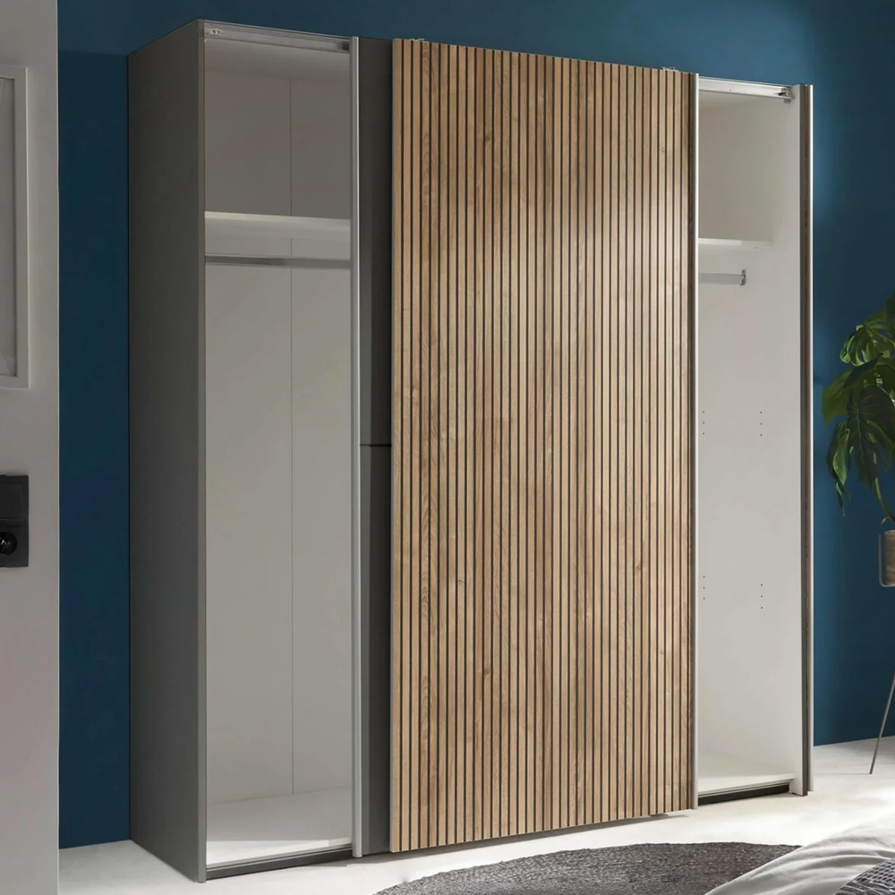 Bolivia Wooden Wardrobe With 2 Sliding Doors - Grey And Light Brown