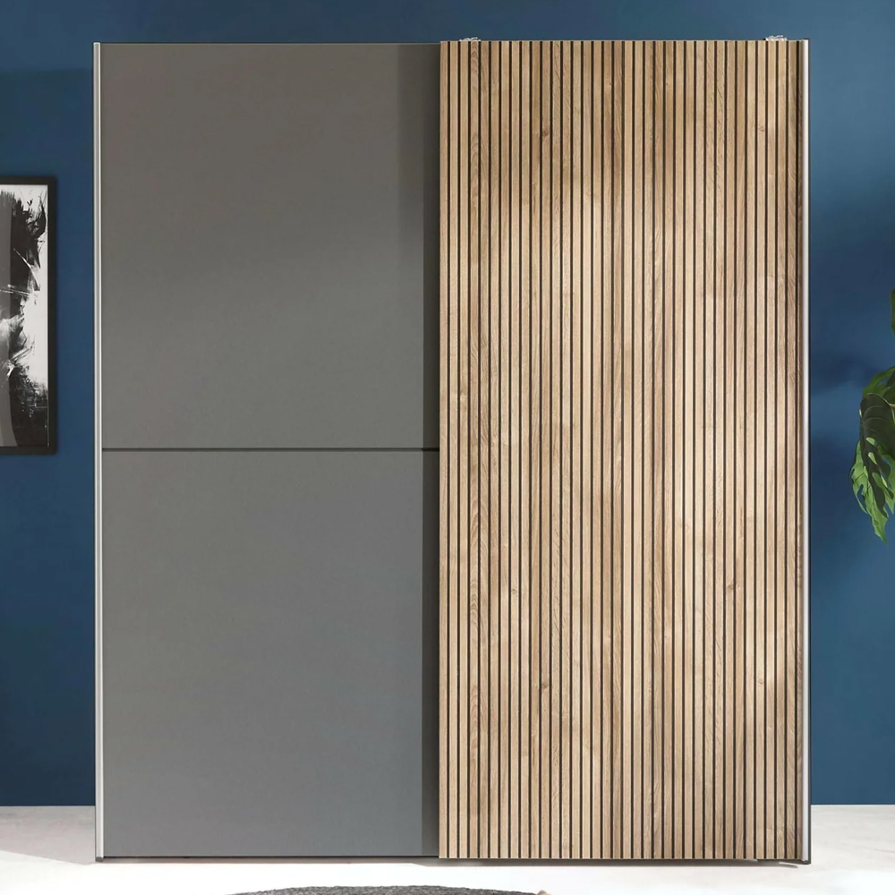 Bolivia Wooden Wardrobe With 2 Sliding Doors - Grey And Light Brown