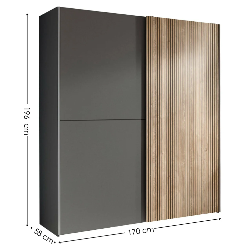 Bolivia Wooden Wardrobe With 2 Sliding Doors - Grey And Light Brown
