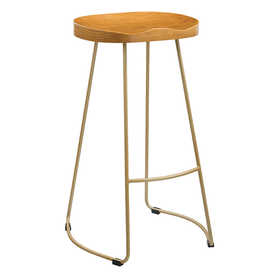 Bolney Pine Wooden Bar Stool With Gold Metal Legs_2
