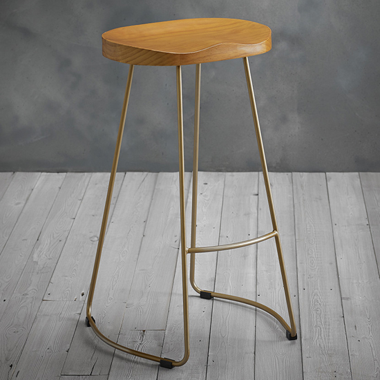 Boleyn Wooden Bar Stool With Gold Metal Legs In Natural Furniture in