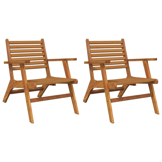 Bologna Natural Solid Acacia Wood Garden Chairs In Pair